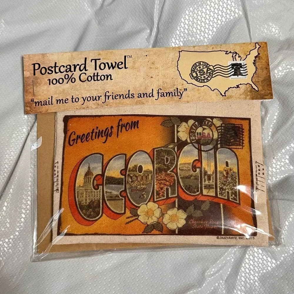 Georgia Postcard Mailable Tea Towel - Jazzy Artz NWT